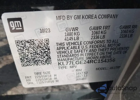 2024 Chevrolet Trax Fwd 1Rs from USA, damaged, VIN KL77LGE24RC154356